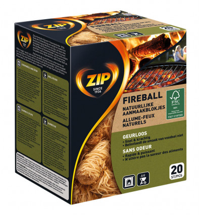 ZIP Fireball - Aanmaakblokjes 20st.- houtwol FSC 100% natuurlijk