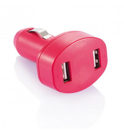Double USB car charger - red