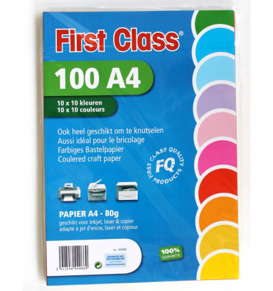FIRST CLASS Gekleurd papier A4 100vellen ass. kleuren