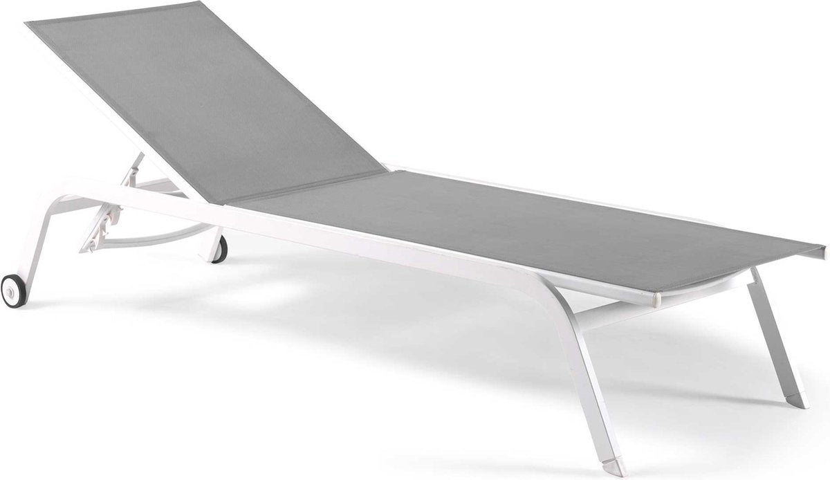 NAVARRO sunlounger - aluminium wit bekleding textylene grijs ligbed