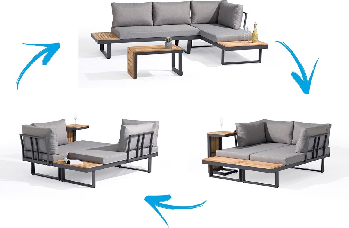 OLYMPIA Loungeset alu/ acacia met koffie - bijzettafel  680818