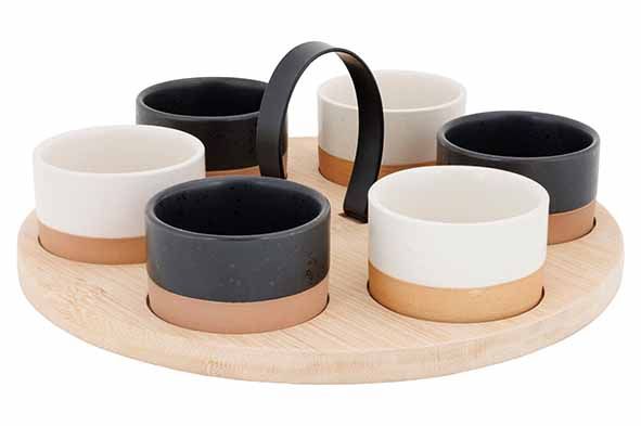 COSY&TRENDY Aperoset - 6 schaaltjes op bamboe serveerplank