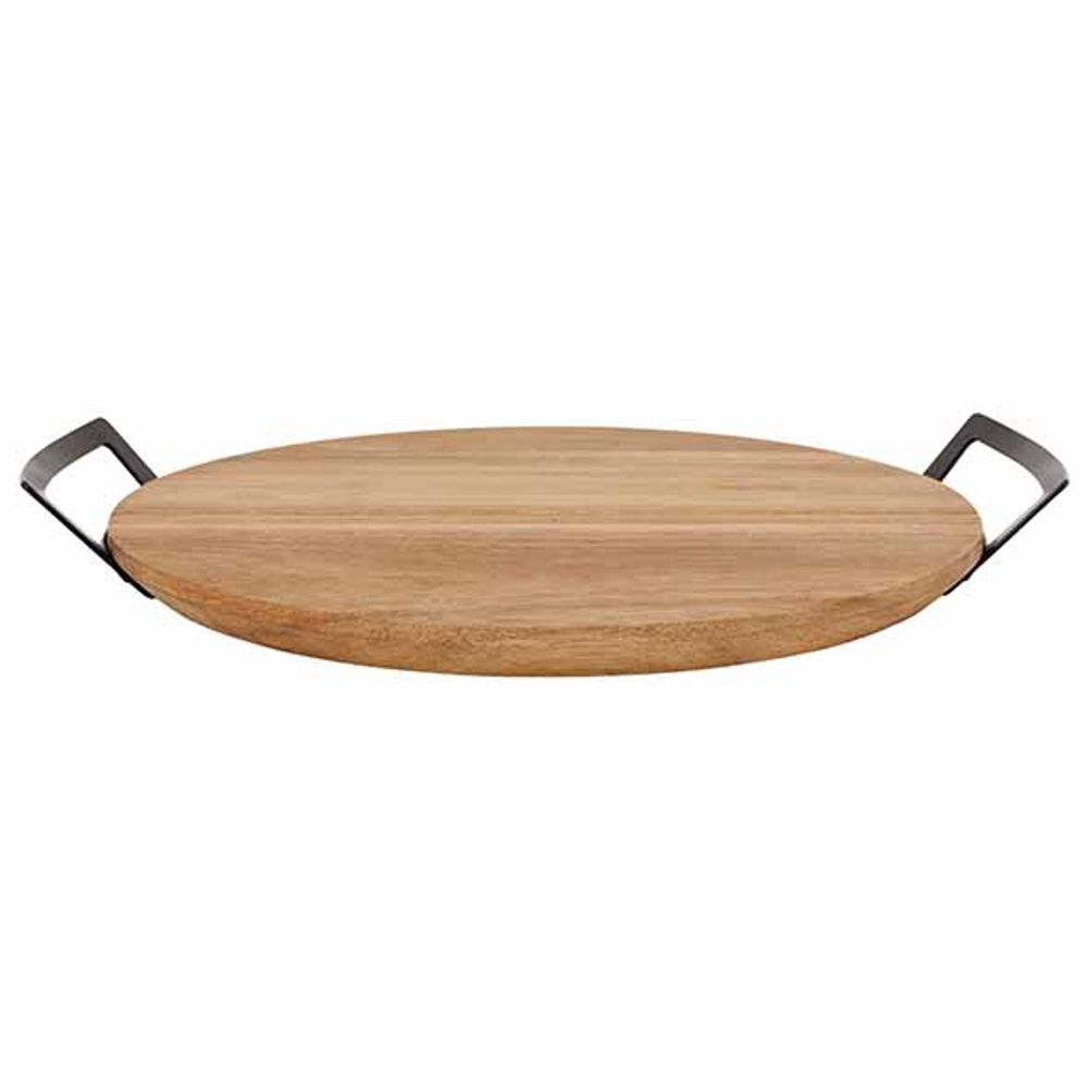 COSY&TRENDY Serveerplank rond 30cm - acacia hout met handvaten metaal