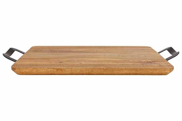 COSY&TRENDY Serveerplank 35x25cm - acacia hout met handvaten metaal
