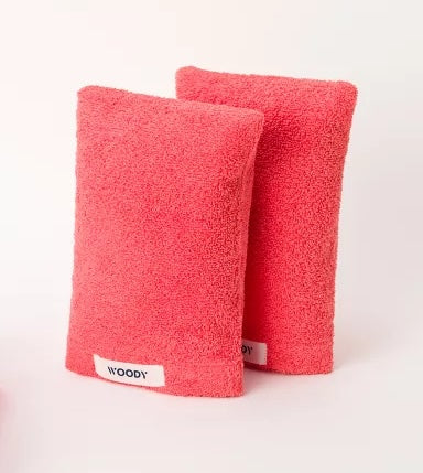WOODY Washandje 20x15cm - koraalrood